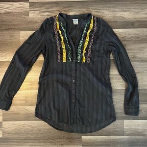 DayTrip Semi Sheer Gray Button Down Blouse SZ L